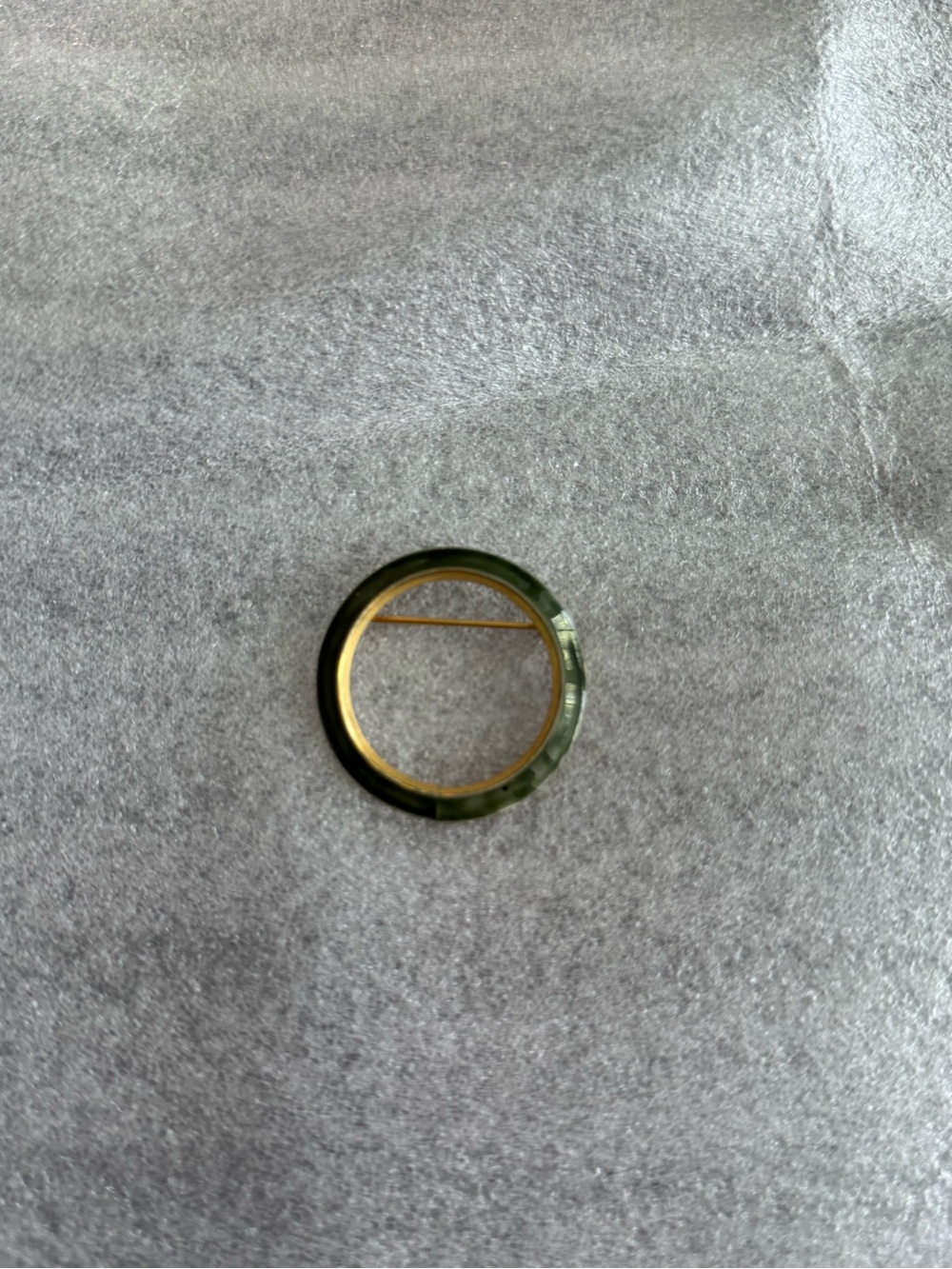 Vintage SANDOR Round Green Tortoiseshell-Style Pin Brooch with Gold Tone Accent